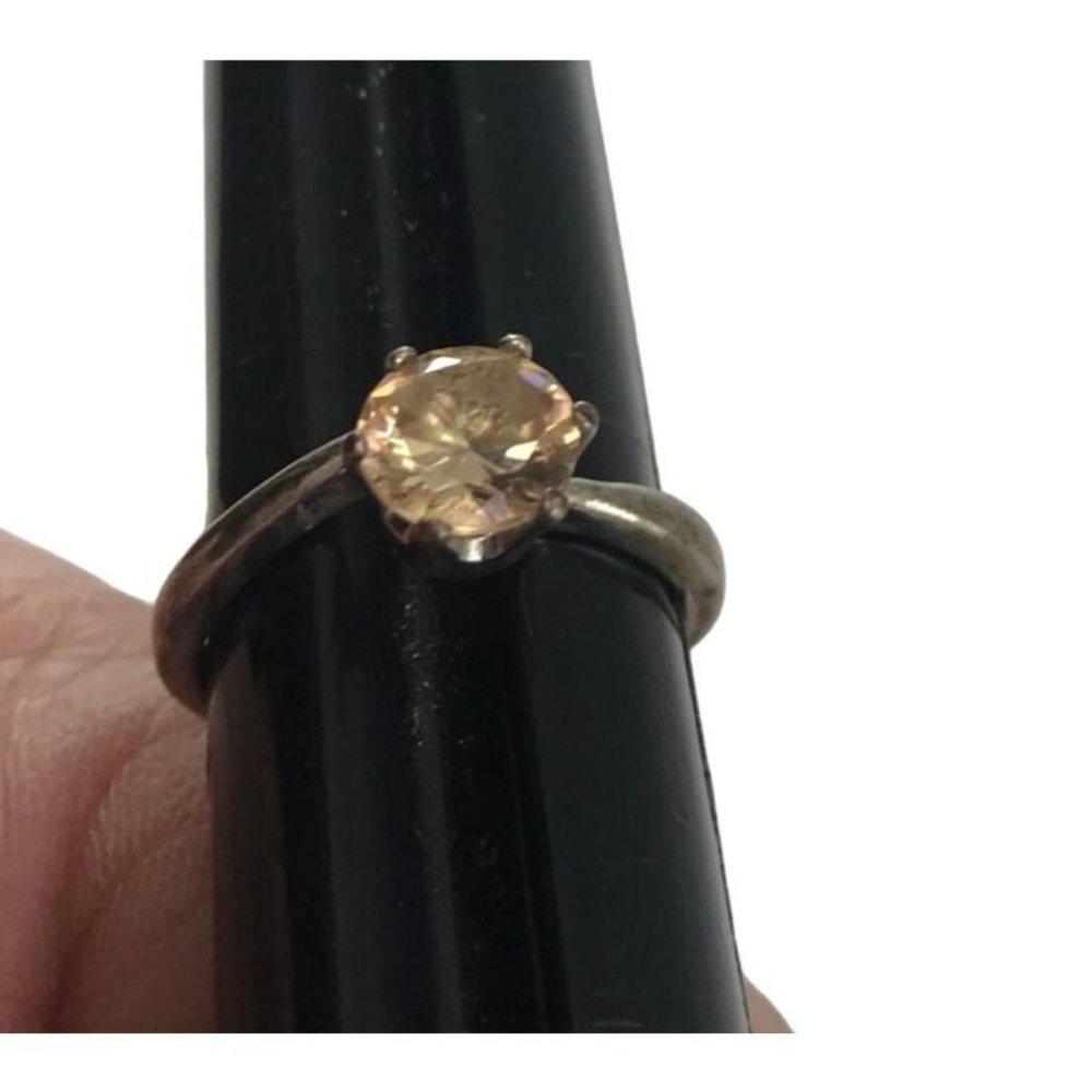 Vintage Silver Plated Champagne Cubic Zirconia CZ Solitaire Ring  Size 6.75 - Picture 3 of 5